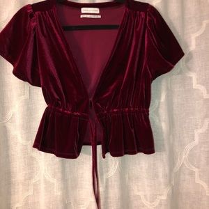 Maroon velvet tie crop top